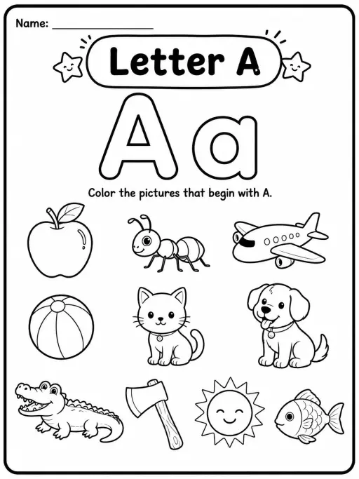 Grade 1 Beginning Sounds Coloring Worksheet Pack - Set 1