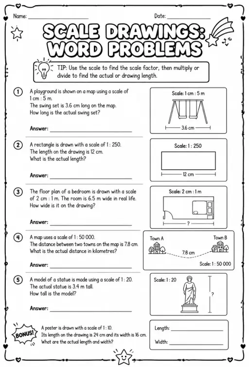 Scale drawings: word problems