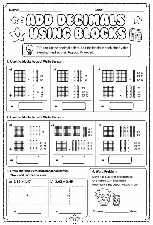 Add decimals using blocks