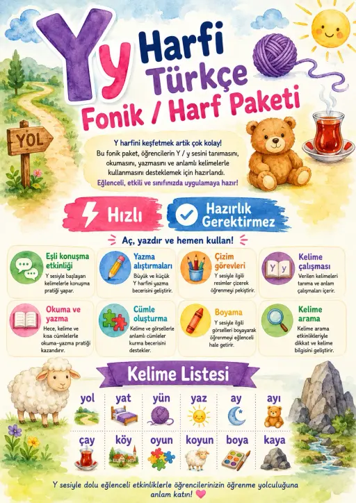 Turkish Letter Y Phonics Worksheets Pack