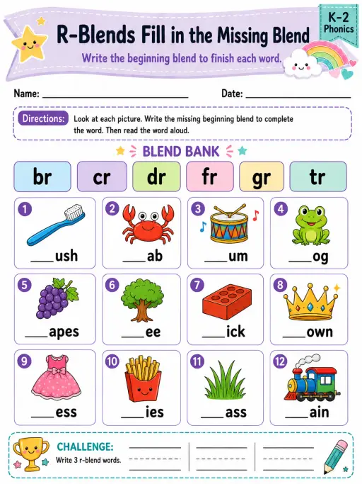 R-Blends Fill in the Missing Blend