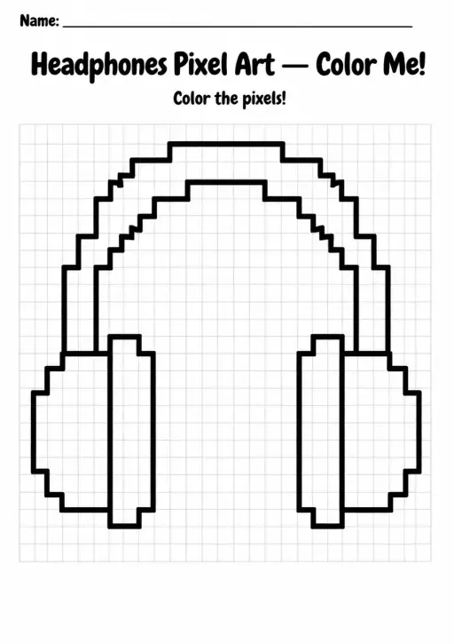 Headphones Pixel Art Coloring Page