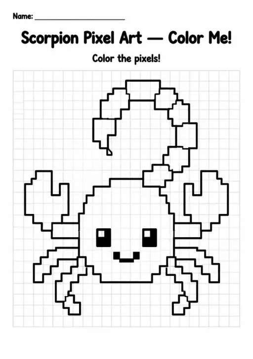 Scorpion Pixel Art Coloring Page