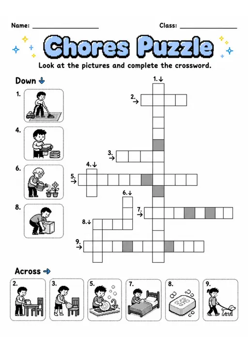 Chores Puzzle | Grade 2 Vocabulary Worksheet