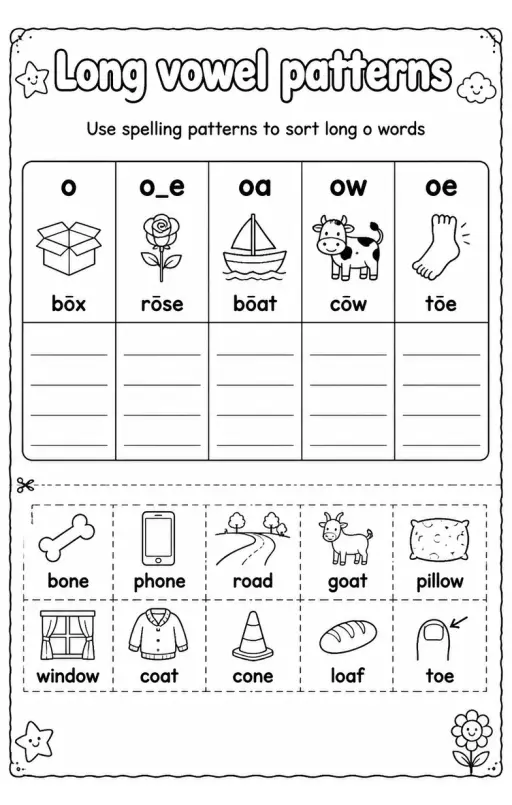 Use spelling patterns to sort long o words