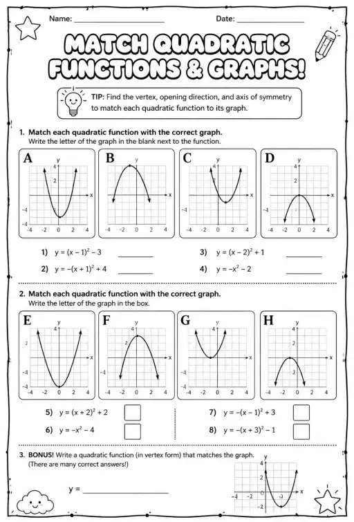 Match quadratic functions and graphs