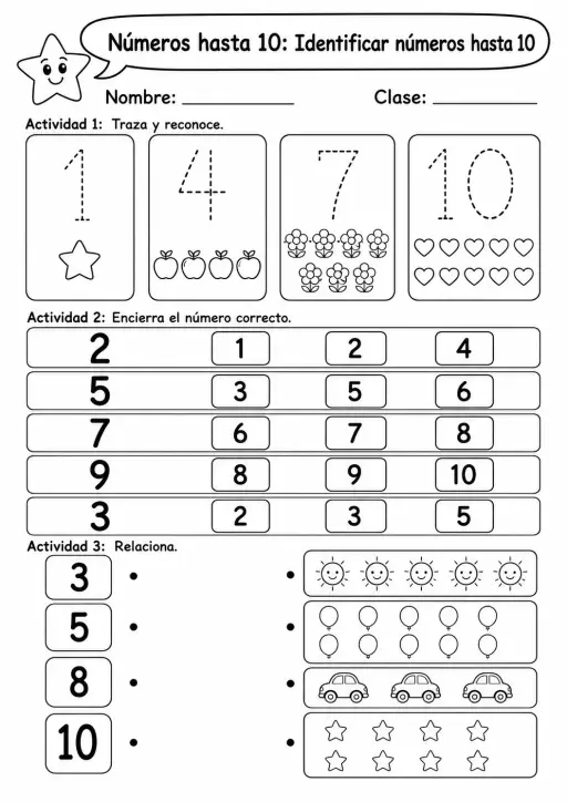 Números hasta 10 - paquete de fichas de matemáticas