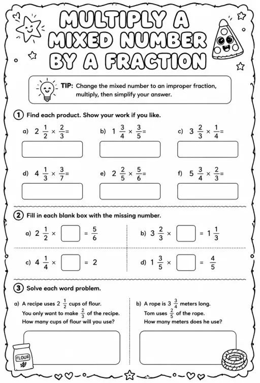 Multiply a mixed number by a fraction