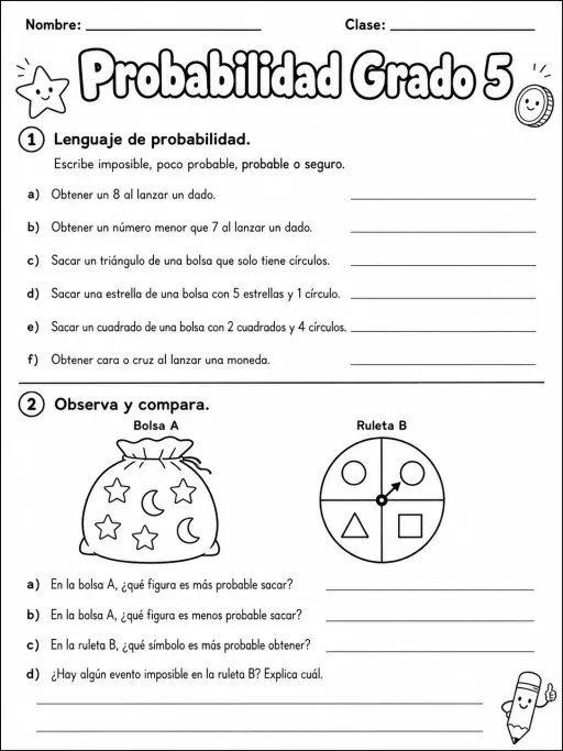 5.º grado - probabilidad - Paquete de fichas