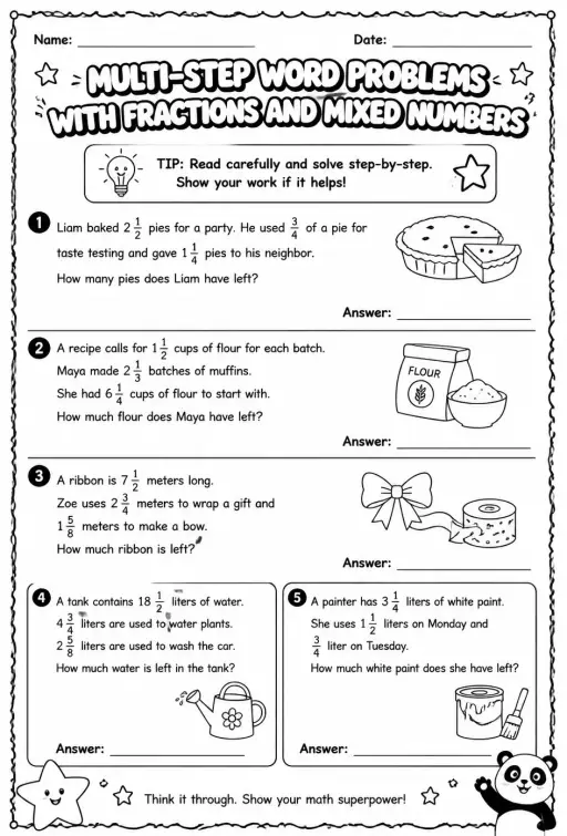 Multi-step word problems with fractions and mixed numbers
