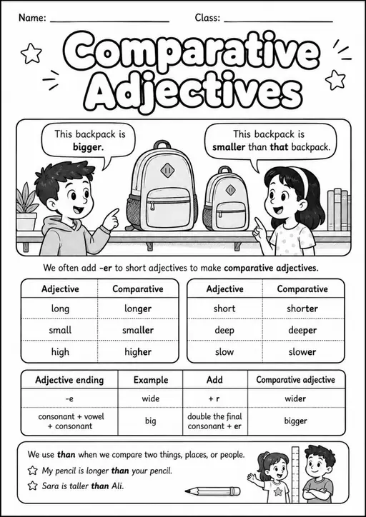 Comparative Adjectives | Grades 3-4 Grammar Worksheet