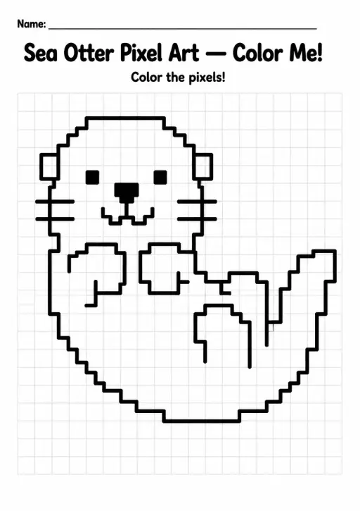 Sea Otter Pixel Art Coloring Page