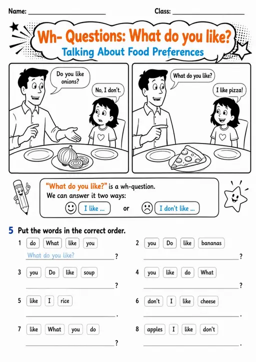 What Do You Like? Word Order | Grade 1 Grammar Worksheet