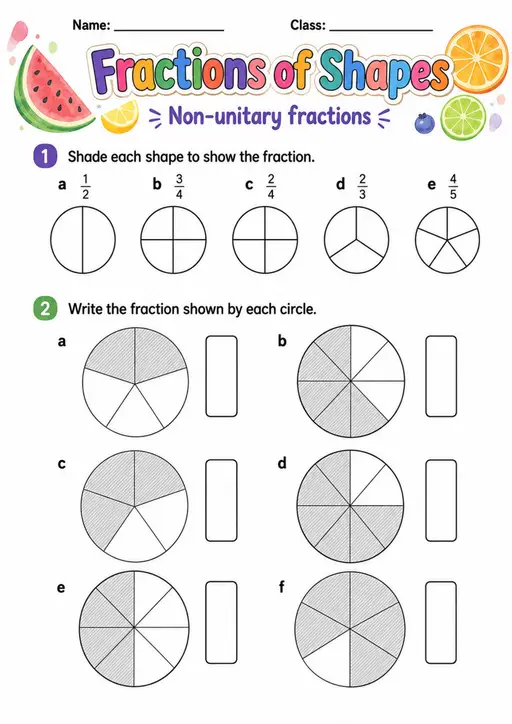 Fractions of Shapes - Grade 3 Math Worksheet