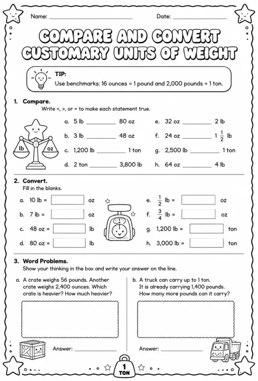 Compare and convert customary units of weight