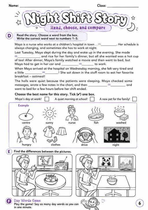 Cambridge MOVERS - Night Shift Story | Free Worksheet