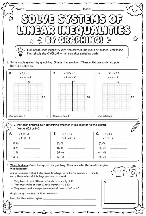 Solve systems of linear inequalities by graphing