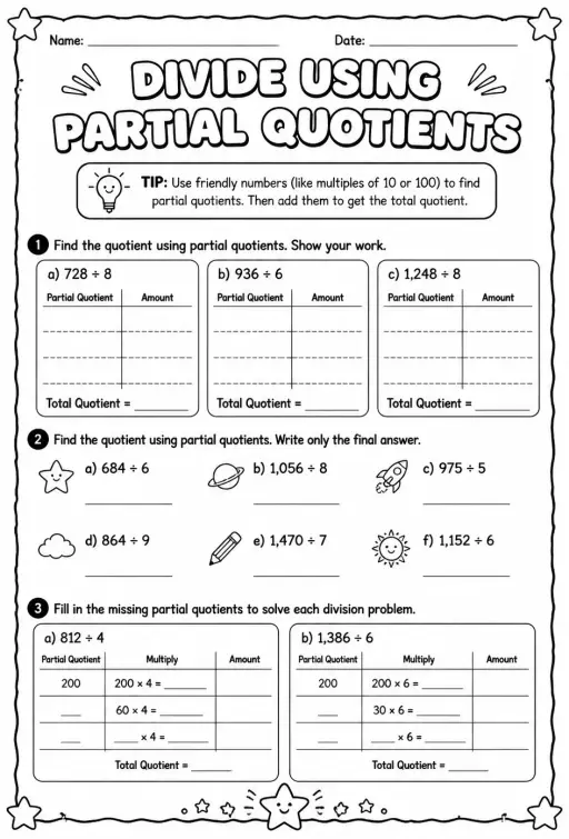 Divide using partial quotients