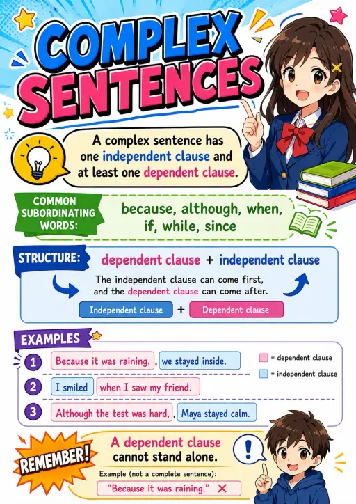 Complex Sentences Sentence Structure Infographic