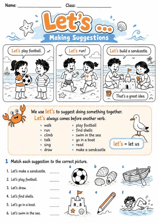 Let's Suggestions Pack - 2 Worksheets | Grade 1 Grammar