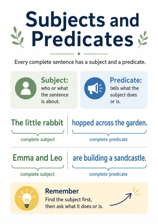 Subjects and Predicates Sentence Structure Infographic