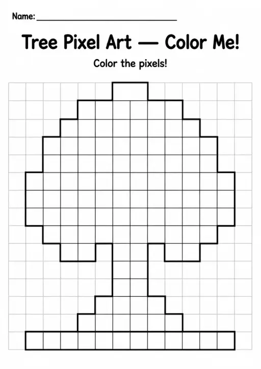 Tree Pixel Art Coloring Page