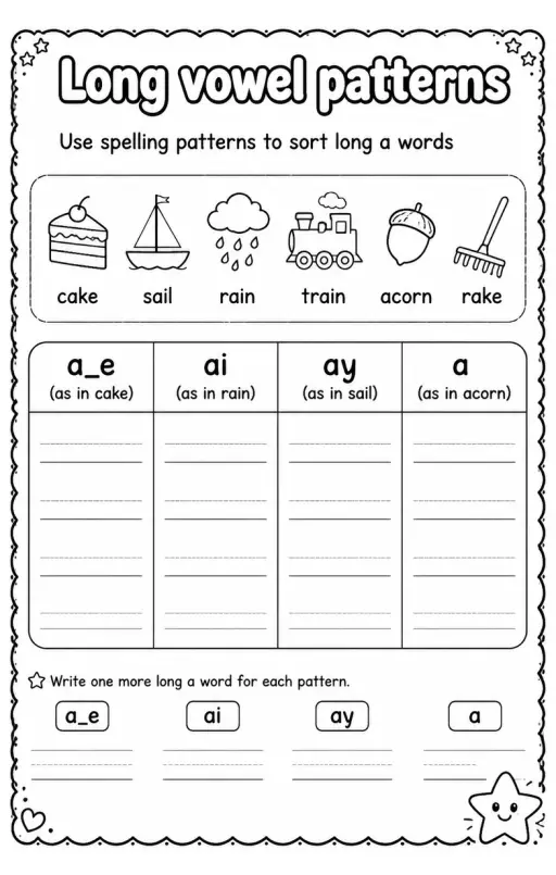 Use spelling patterns to sort long a words