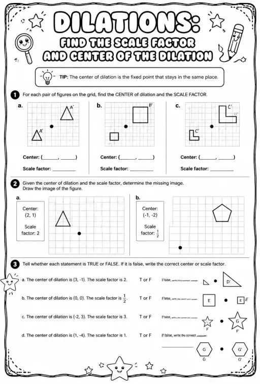 Dilations: find the scale factor and center of the dilation