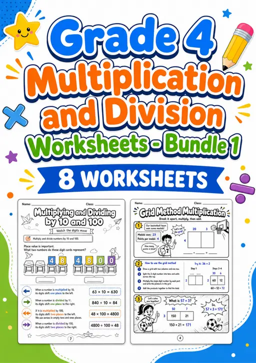 Grade 4 Multiplication and Division Worksheets - Pack 1