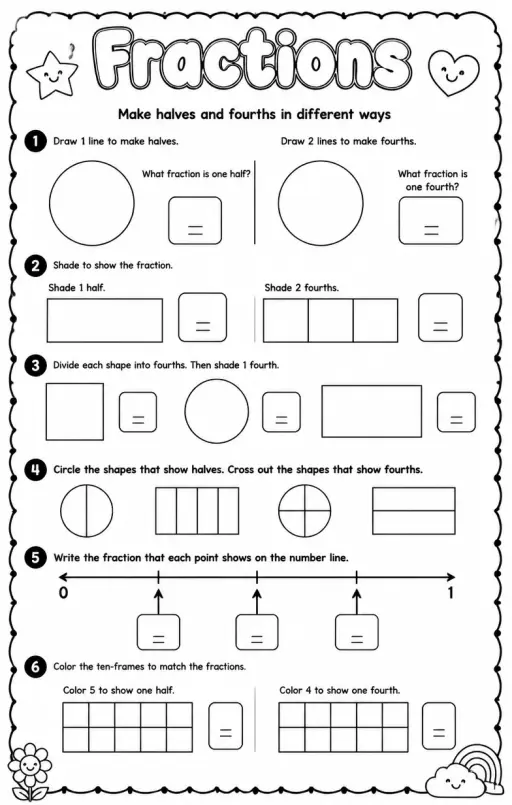 Make halves and fourths in different ways