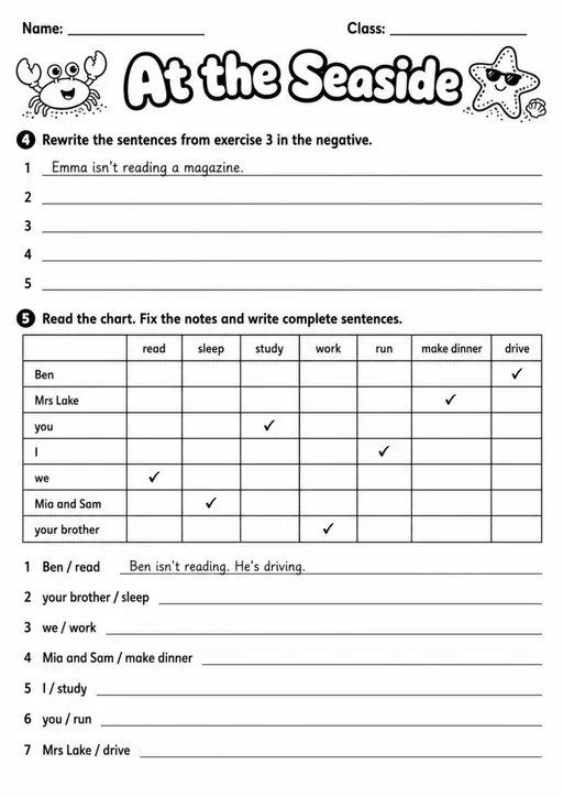 Present Continuous: At The Seaside 4 | Grades 3-4 Grammar Worksheet