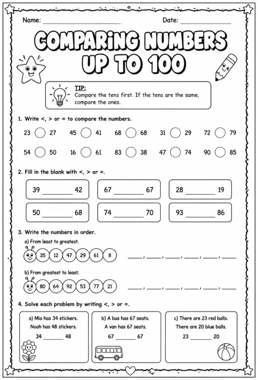 Comparing numbers up to 100