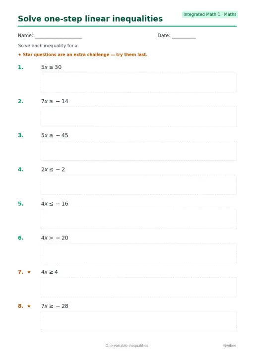 Solve one-step linear inequalities