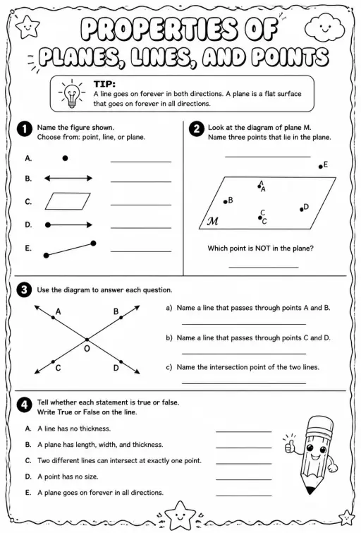 Properties of planes, lines, and points