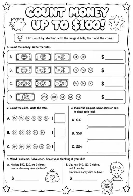 Count money up to $100