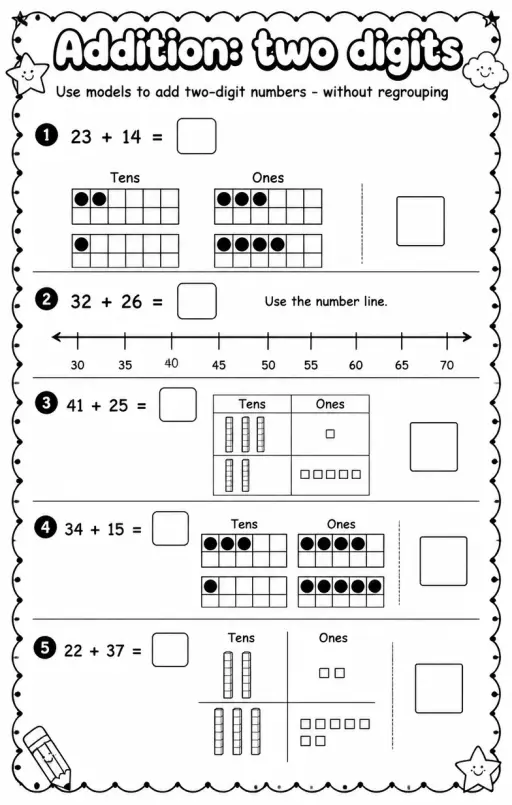 Use models to add two-digit numbers - without regrouping