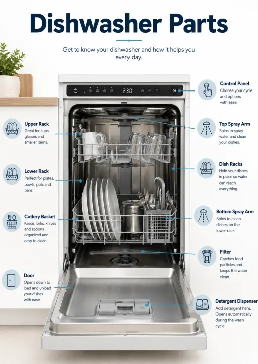 Dishwasher parts Home Appliances Infographic