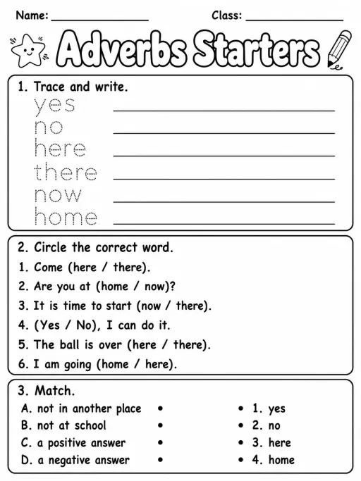 Adverbs Starters Vocabulary Worksheet Pack