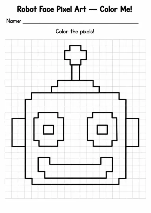 Robot Face Pixel Art Coloring Page
