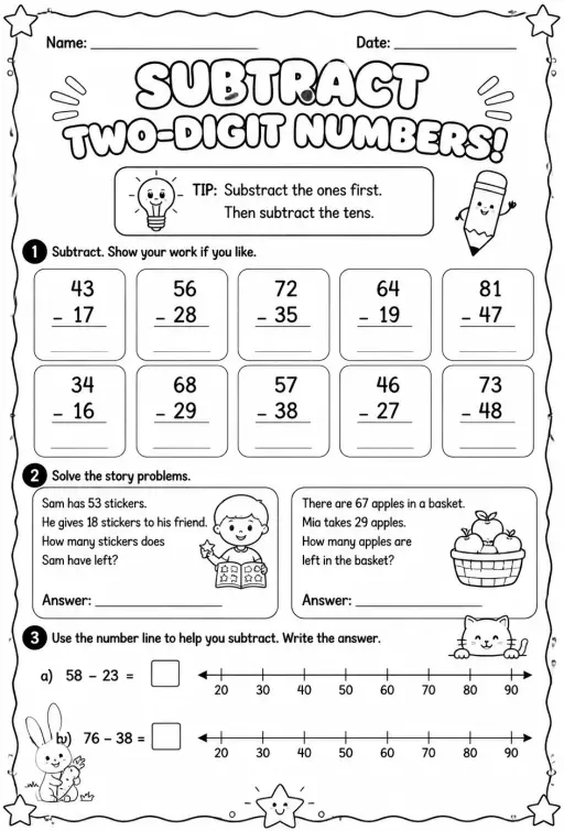 Subtract two-digit numbers