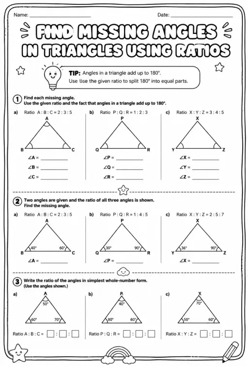 Find missing angles in triangles using ratios