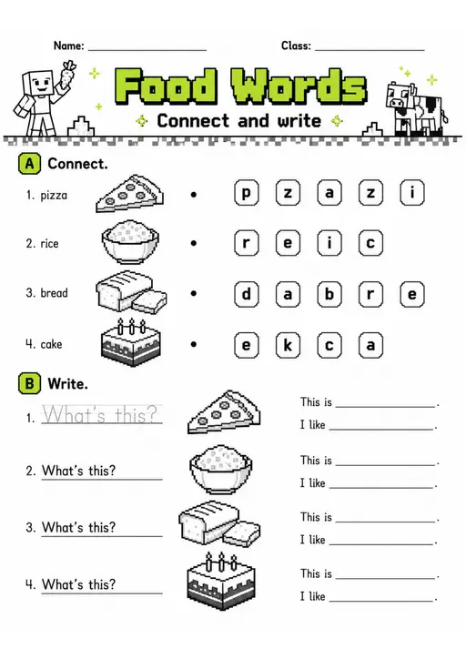 Food Words Pack - 2 Worksheets | Grade 1