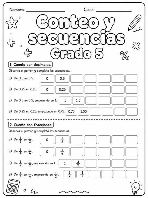 5.º grado - patrones y secuencias - Paquete de fichas