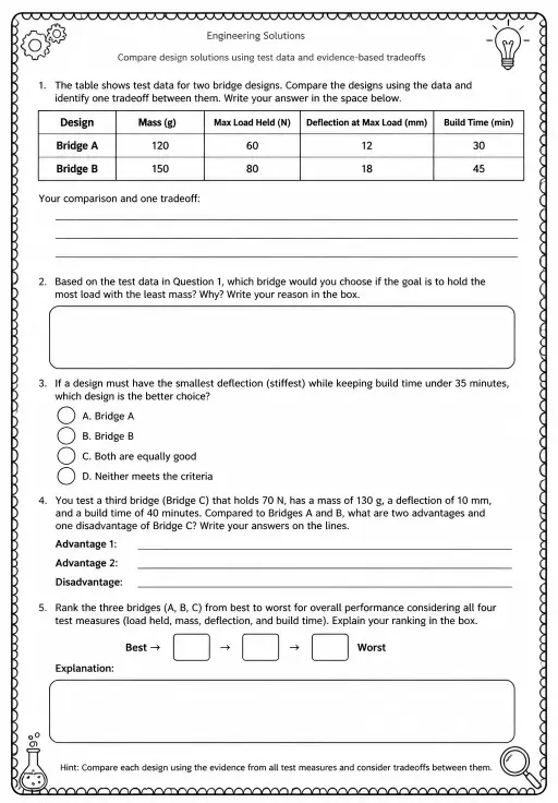 Compare design solutions using test data and evidence-based tradeoffs