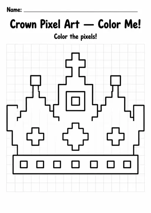 Crown Pixel Art Coloring Page