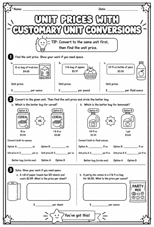 Unit prices with customary unit conversions