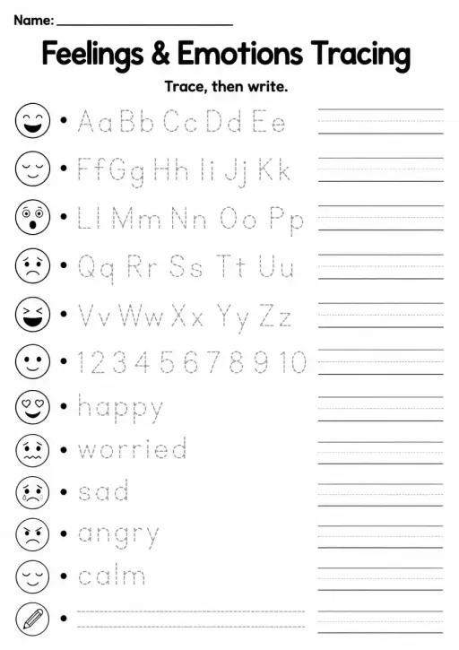 Feelings & Emotions Tracing — Grade 3