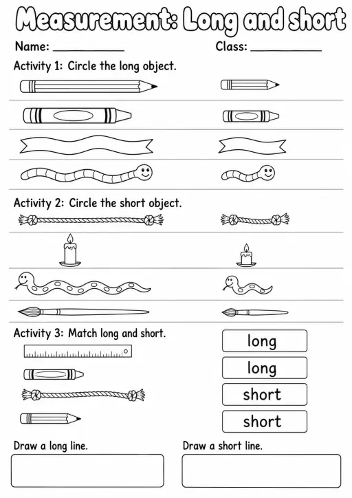 Kindergarten Measurement Math Worksheet Pack