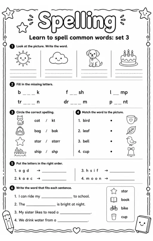 Learn to spell common words: set 3