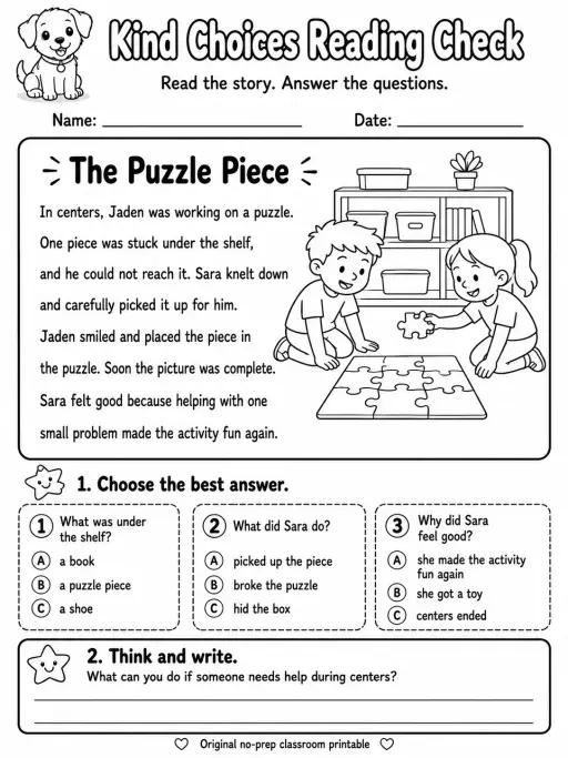 Kind Choices Reading Check: The Puzzle Piece